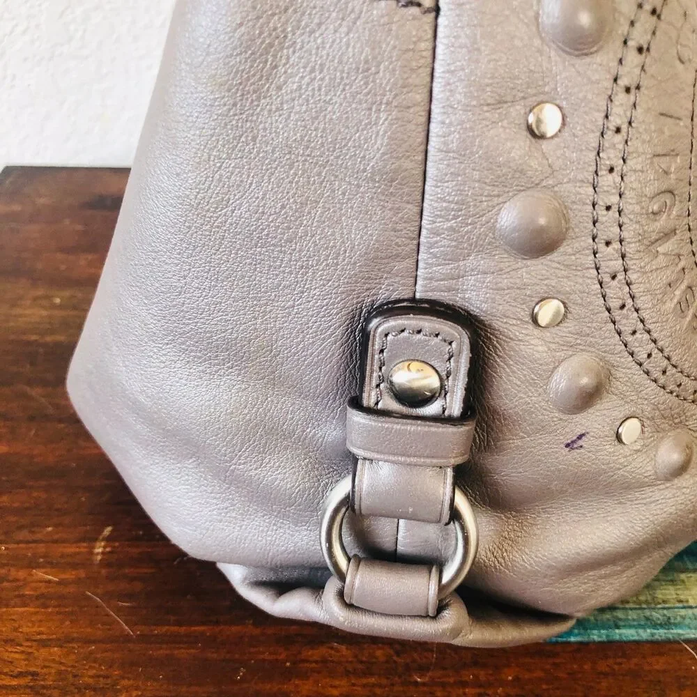 Coach Gunmetal Gray Leather Studded Embossed Hobo Shoulder Bag F16178